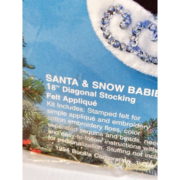 VTG Bucilla Santa and Snow Babies Felt Applique Stocking Kit 83116 NEW Christmas - Picture 5 of 5